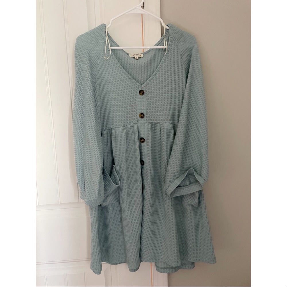 Dusty Blue Oversized Waffle Knit Dress